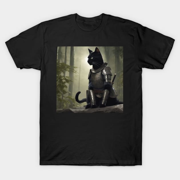 BLACK CAT IN ARMOR T-Shirt by DjurisStudio